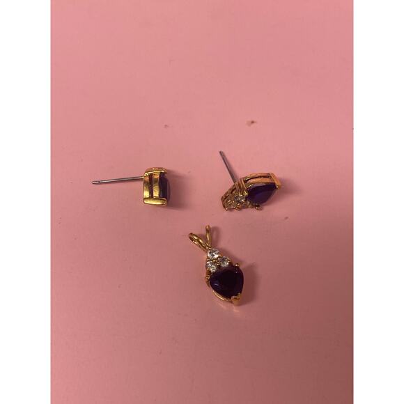 Heart Blue Zirconia Jewelry Set | Gold Plated | Vintage 1995 - Picture 5 of 5